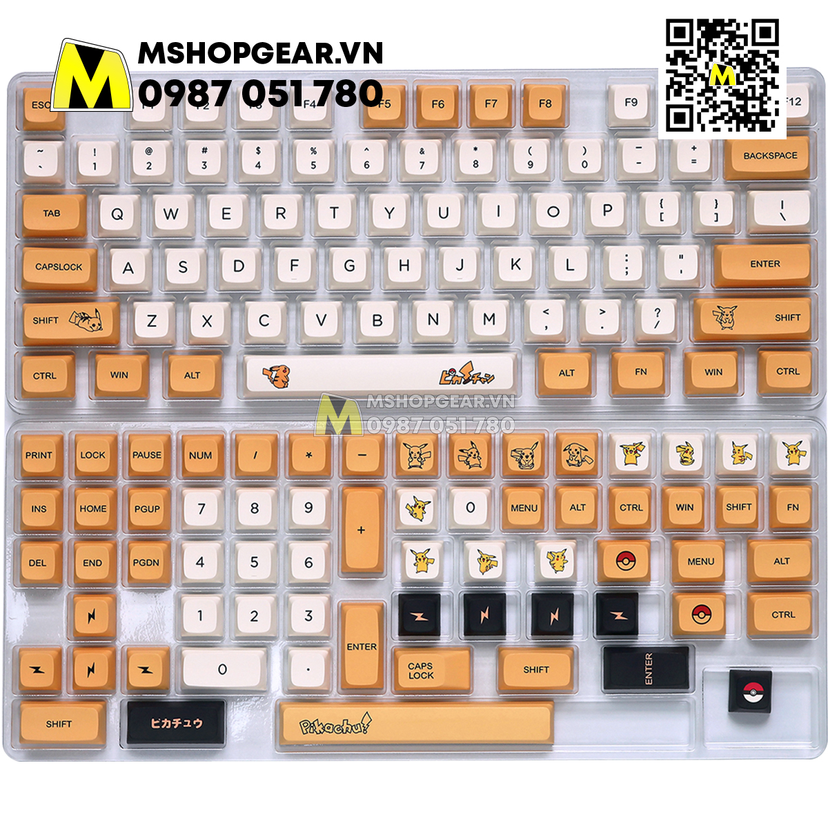 Bộ nút gắn bàn phím cơ - Keycap XDA-QX Pikachu thick pbt xda profile dye-sub 139 keys