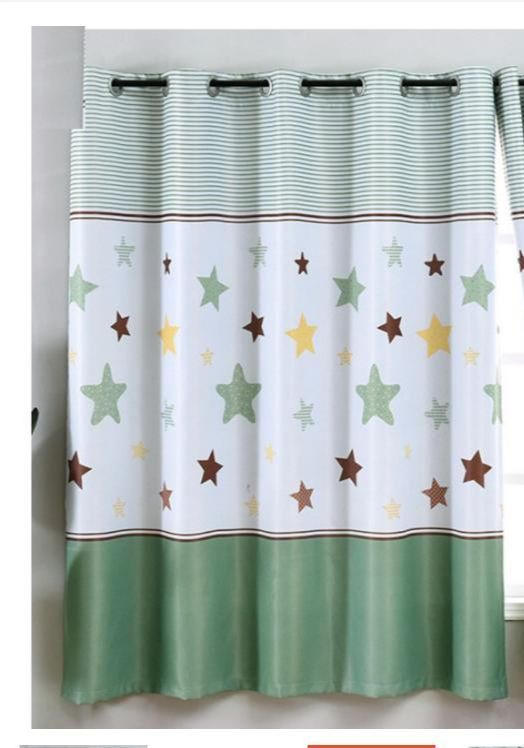 Rèm vải dày treo cửa chống nắng tốt 99% (có sẵn khoen) - 2M CAO SỌC XANH NGÔI SAO BỰ