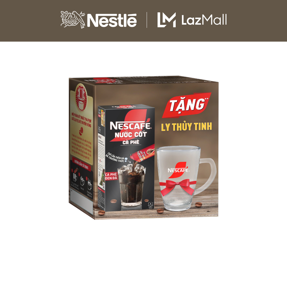 [ƯU ĐÃI THÁNG 6] NESCAFÉ Nước Cốt Cà Phê vị Café Đen Đá (Hộp 5 Gói)- FUJJI