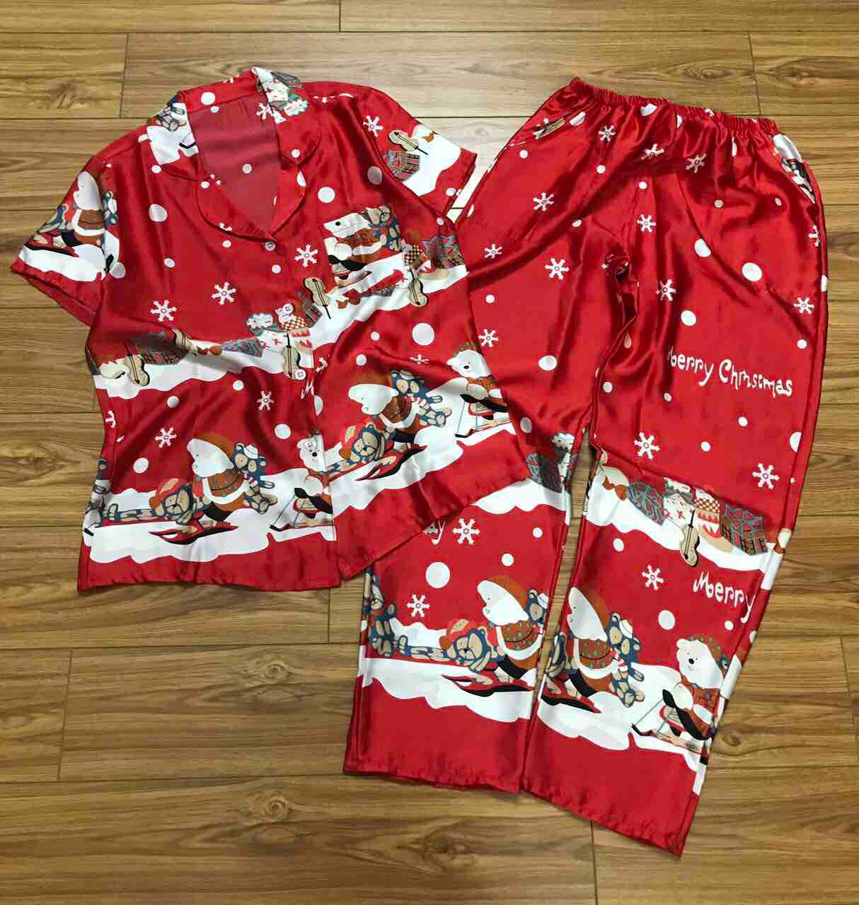 [HCM]Bộ pijama TNQD Satin lụa bông chân Noel