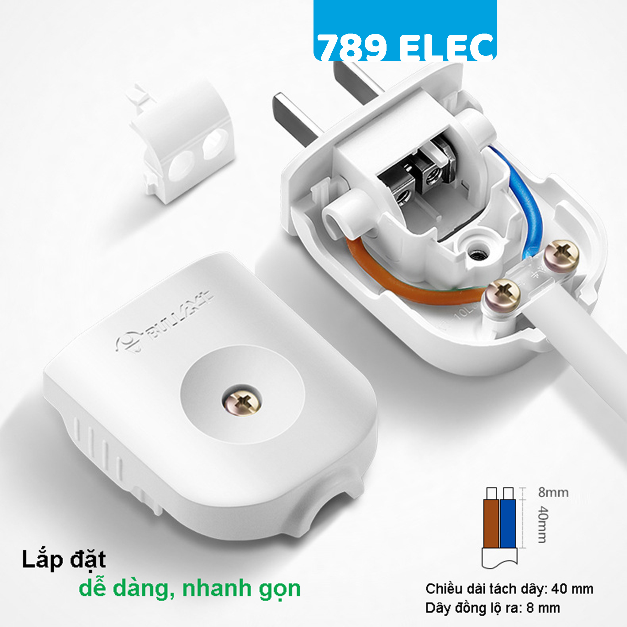 Phích cắm điện Bull 10A xoay 90 độ