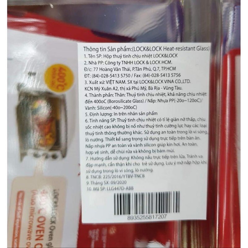 Hộp thủy tinh lock and lock chia ngăn 1050ml