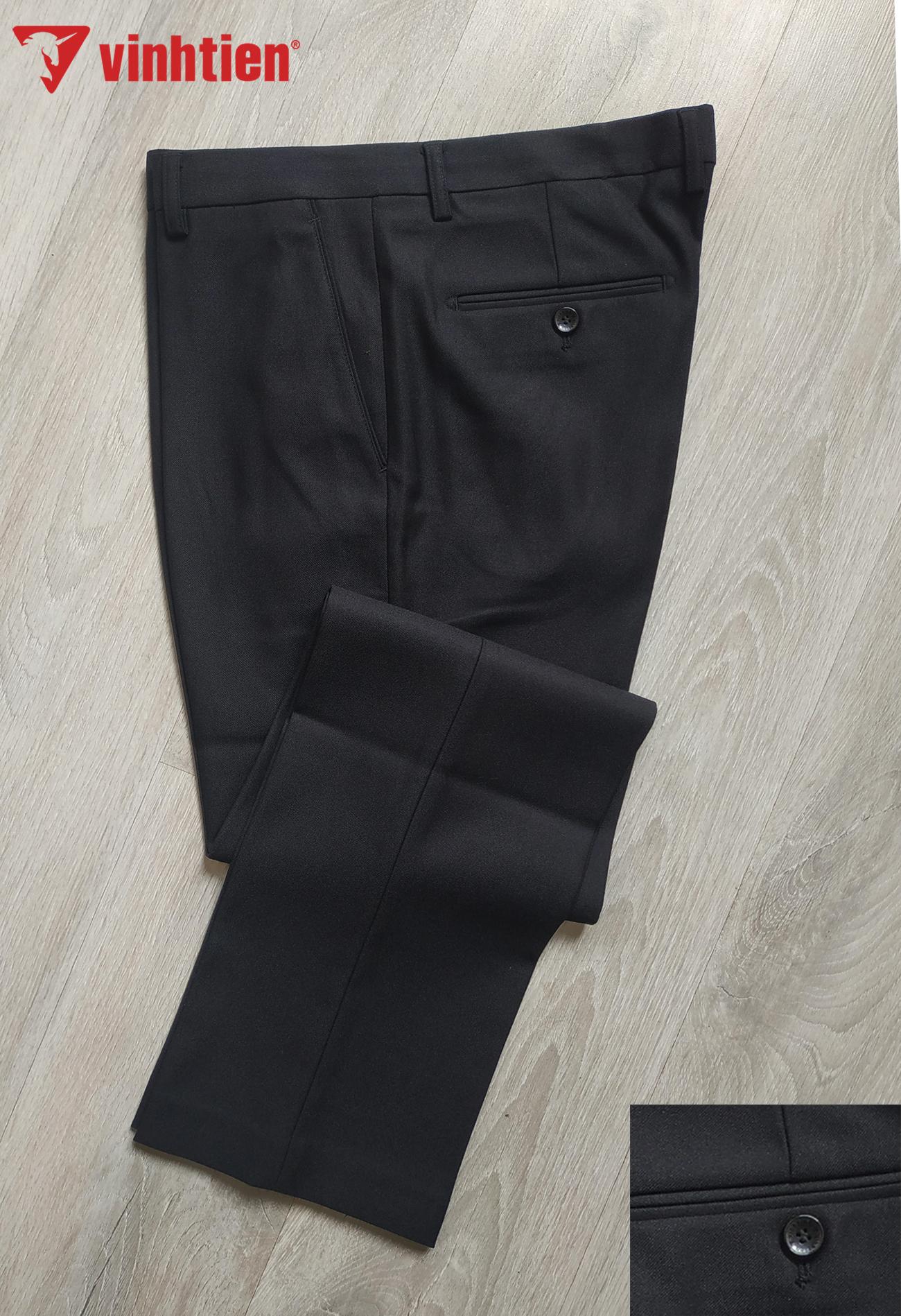 Quần Tây Nam 0LY Ống Đứng Dành Cho Trung Niên Vĩnh Tiến Đen Tuyền Trơn Vải Cao Cấp 489