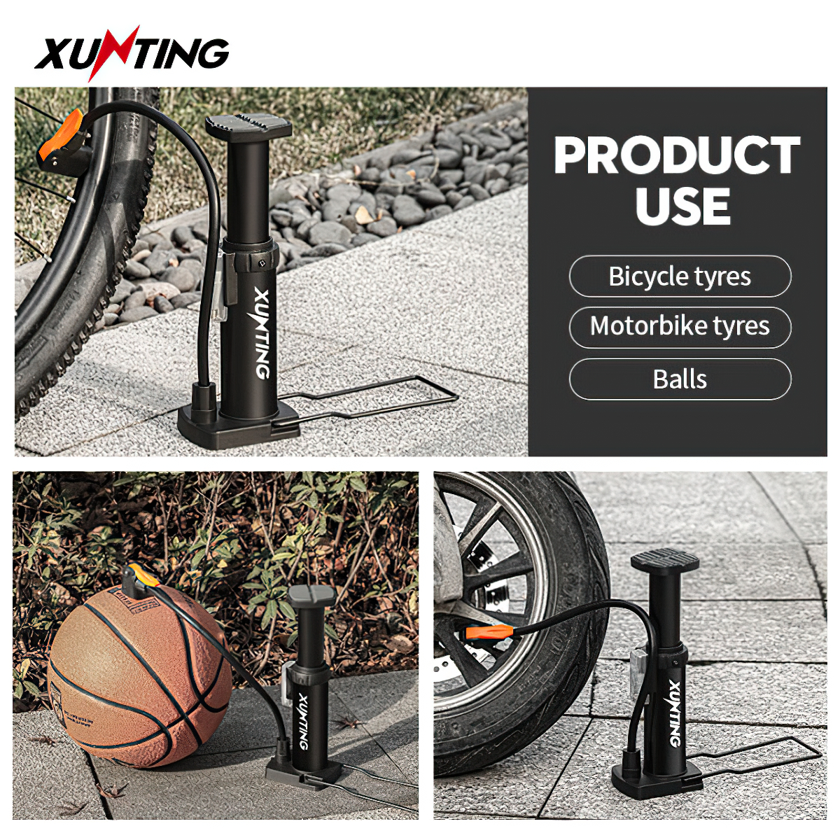 Bơm xe máy xe đạp nhỏ gọn Kiotool đầu van đa năng