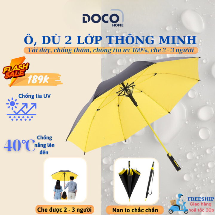 Ô dù cỡ lớn 2 lớp, ô che mưa, che nắng chống tia UV, nan to, cán dài che được 2-3 người, chống gỉ cao cấp phong cách hiện đại đóng mở tự động