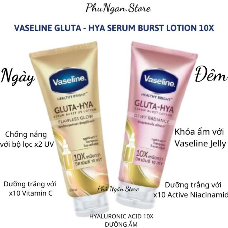 [ Combo ngày đêm] Dưỡng thể Vaseline Gluta HYA 10X Thái Lan
