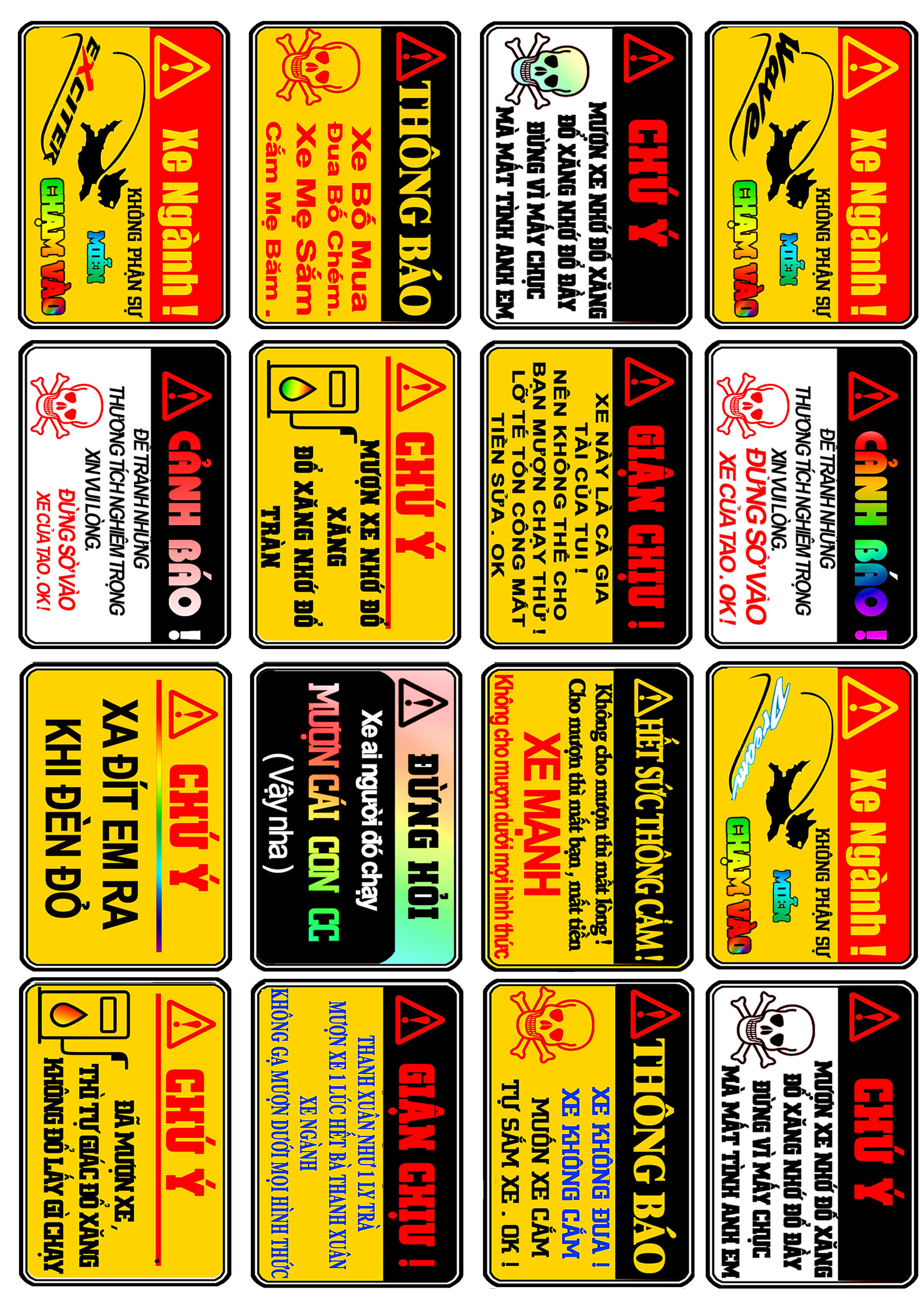 TEM 16  TẤM  5X7CM CẢNH BÁO HÀI HƯỚC  2  DECAL CHỐNG NƯỚC CHỐNG BAY MÀU