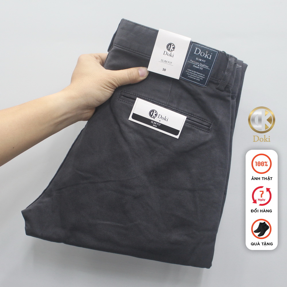 Quần Kaki Nam Co Giãn Màu Ghi nhạt KC-14, Quần kaki dáng đứng Hàn Quốc chất vải cotton thun Thoáng mát - DOKI
