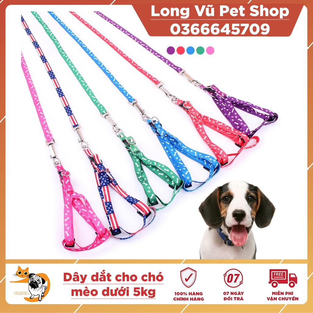 Dây dắt cho chó mèo - Dây dắt kèm yếm 1cm loại mỏng cho thú cưng