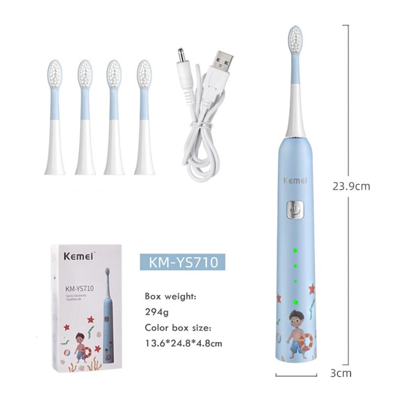 Bàn chải đánh răng điện siêu âm tự động chống thấm nước cho bé 2 chế độ và 3 tốc độ đánh kemei km-ys710