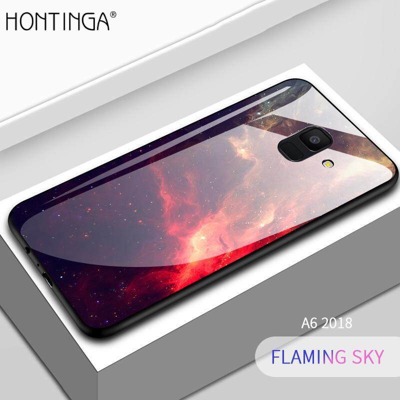 For Samsung Galaxy A6 2018 Case，9H Tempered Glass Back Cover + Soft Silicone Bumper [Shock Absorption]