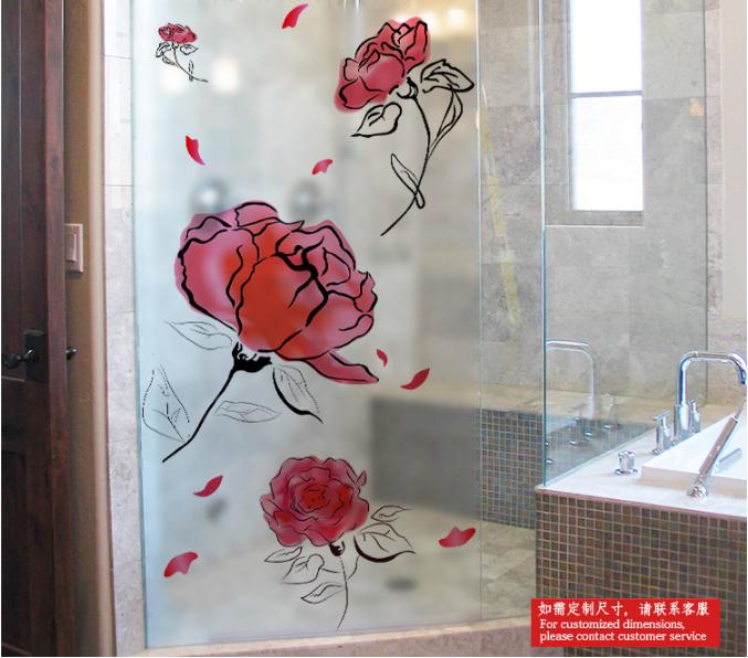 [HCM]Decal Dán Kính Cao Cấp - Hoa Hồng Đỏ Lem ( 60x116cm )-DK1002