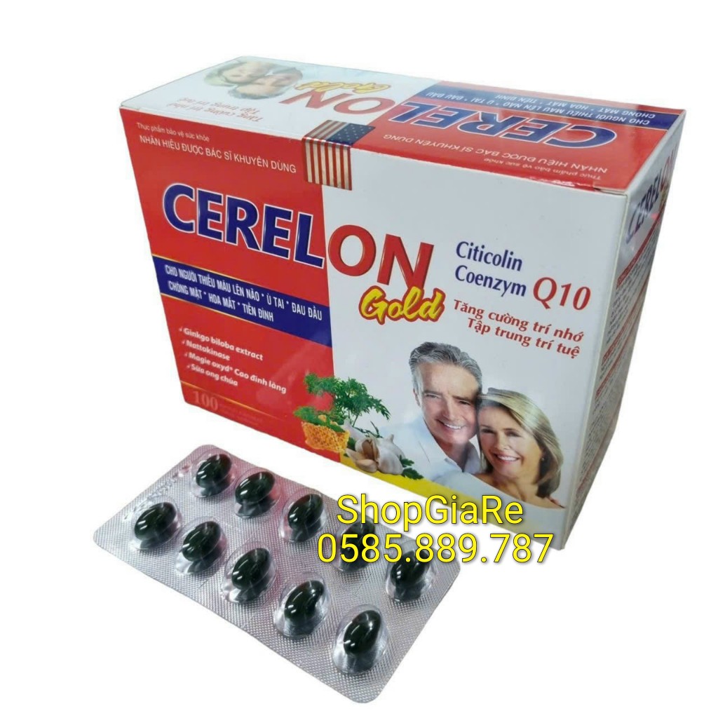 viên uống Cerelon gold Giúp bổ sung dưỡng chất cho não hiệu quả viên uống hoạt huyết dưỡng, giảm đau đầu, chóng mặt não 100vien