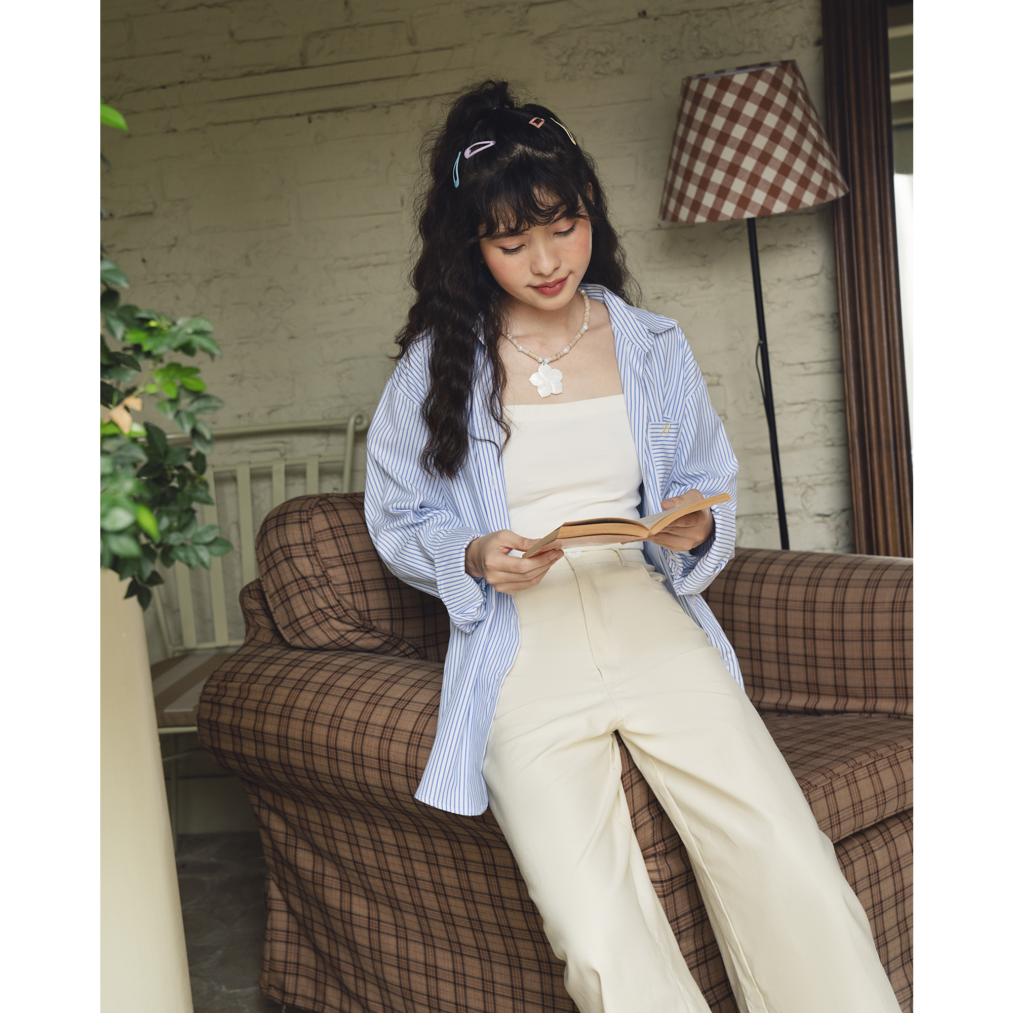 BLEUBIRD Áo sơ mi vải thô dáng rộng Basic Shirt