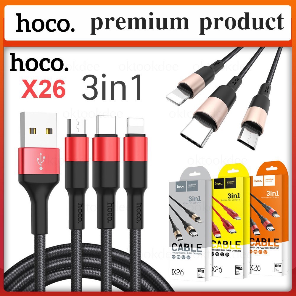 [HCM]Cáp sạc Hoco X26 3 đầu đa năng Lightning - Micro - Type C dài 1m dây dù siêu bền