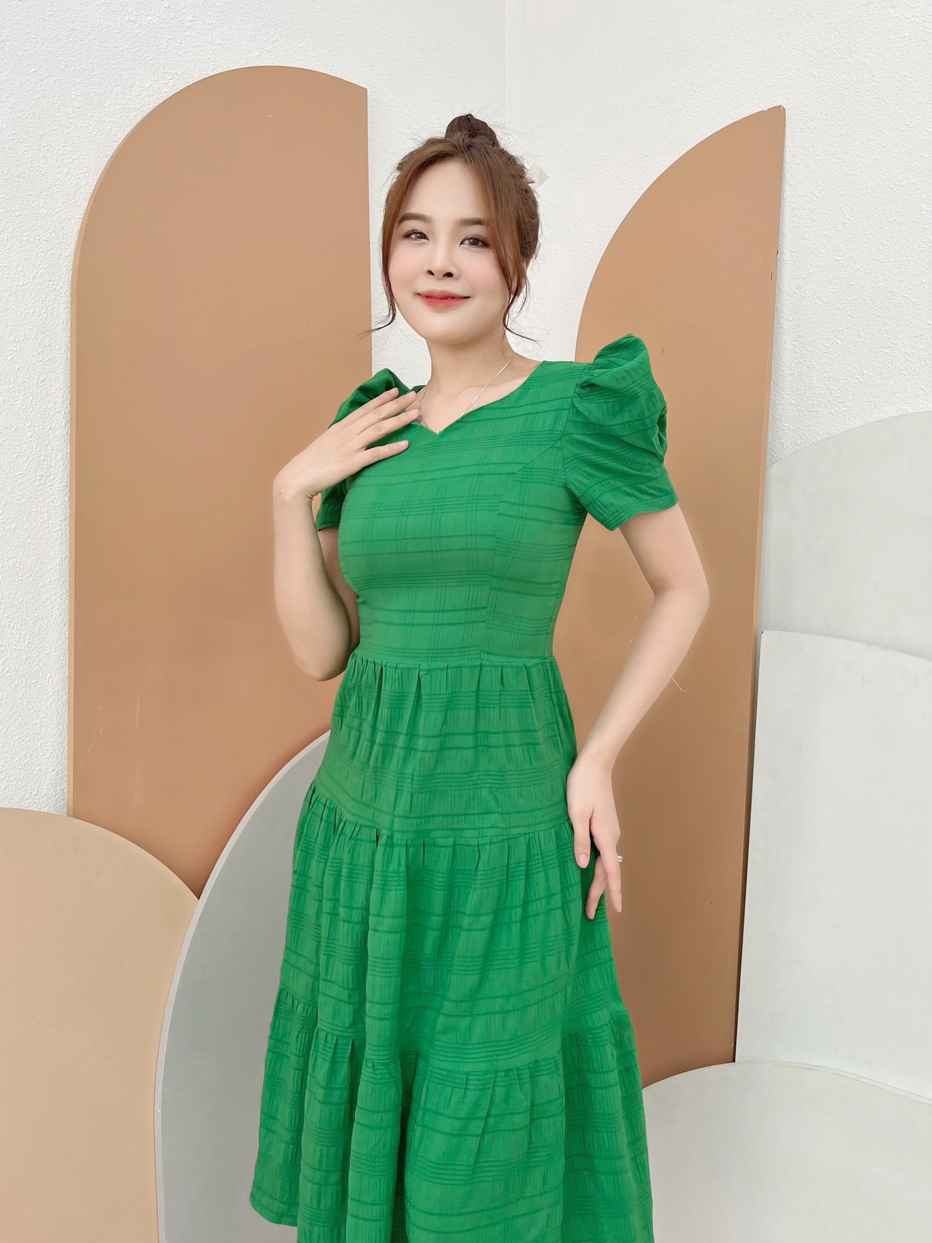 Đầm xòe tay phồng nhún bèo Misa - MS0223