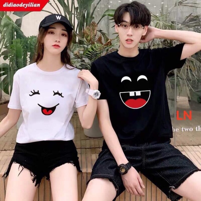 áo đôi thun ( 2 áo) mặt cười trắng đen..