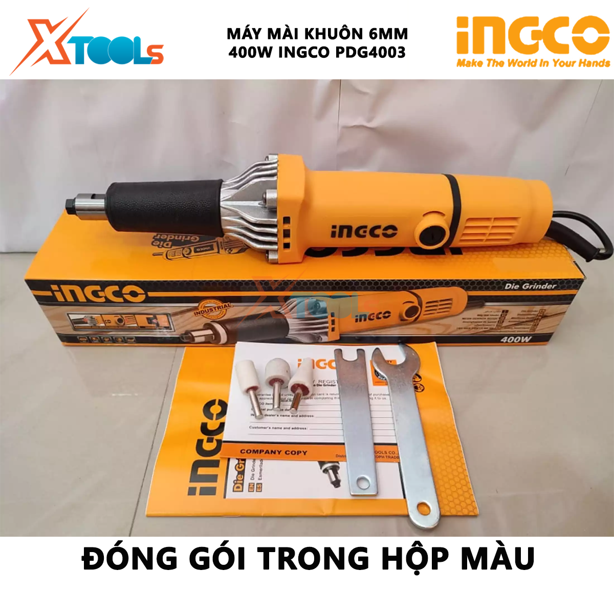 Máy khoan mài khuôn INGCO PDG4003 Máy mài khuôn 400W kèm theo 3 mũi đá mài, đầu gắn mũi đá mài: 6mm XTOOLs