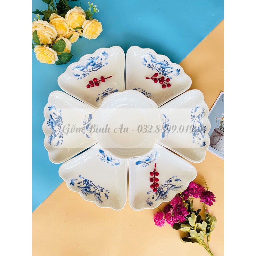 bộ bát đĩa hoa mặt trời gốm sứ cao cấp
