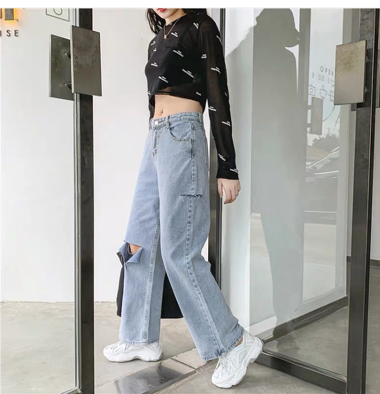 [HCM][ GIỠN MẶT VỚI EM À!!! ] QUẦN JEAN ỐNG RỘNG NỮ CAO CẤP NITI LƯNG SIÊU CAO MÀU XANH NHẠT RÁCH GỐI PHẢI CHỮ T RÁCH BE TRÁI CAP CỰC HOT-NL24022058