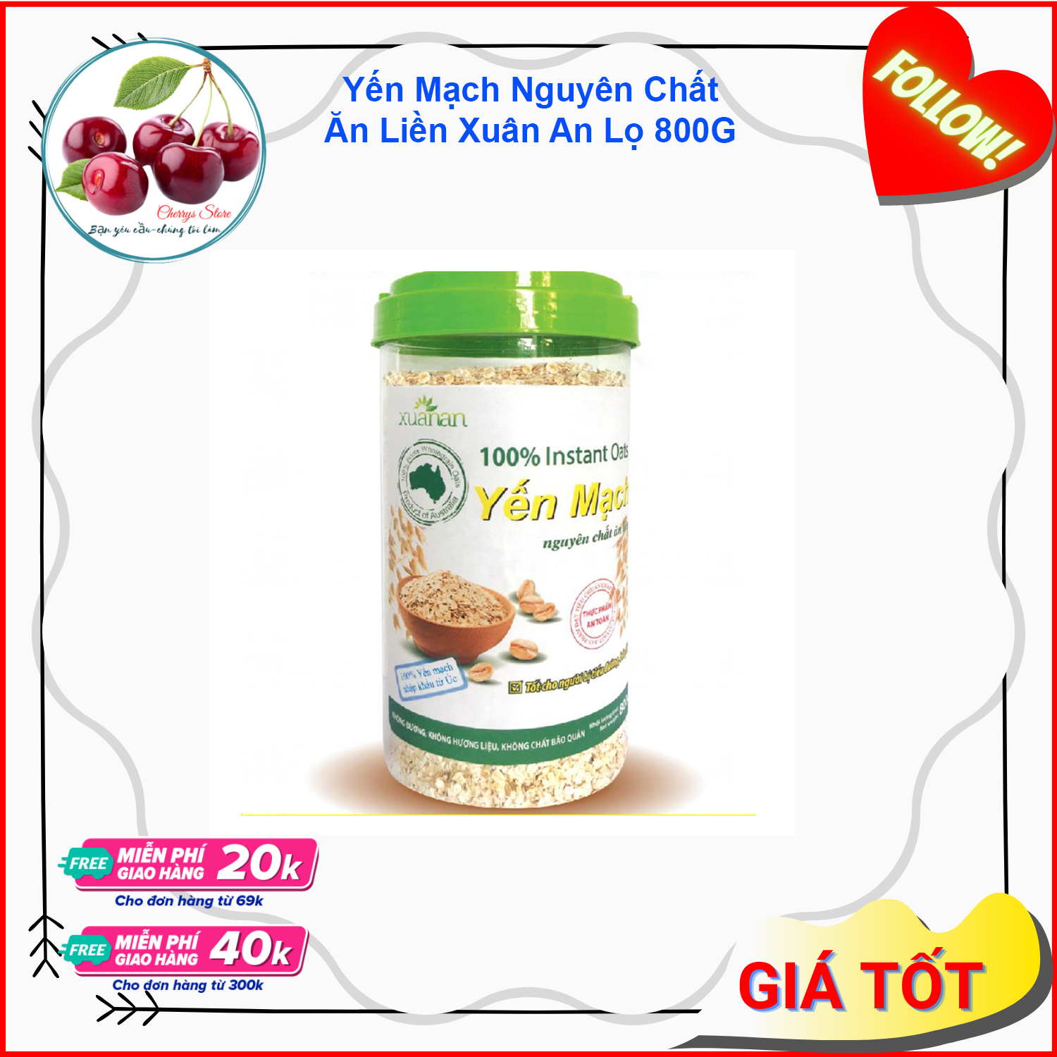 >> SO SÁNH GIÁ YẾN MẠCH NGUYÊN CHẤT XUÂN AN HŨ 800G | Shopee Lazada Sendo Tiki 68 Yến mạch nguyên chất Ăn Liền Xuân An hộp 800G Loại Thơm Ngon - CHERRYS - YMNC131