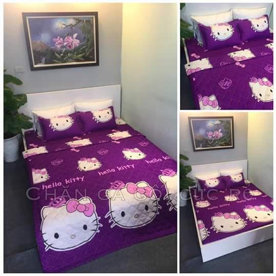 Chăn hè thu chần bông vi tính - mèo kitty tím
