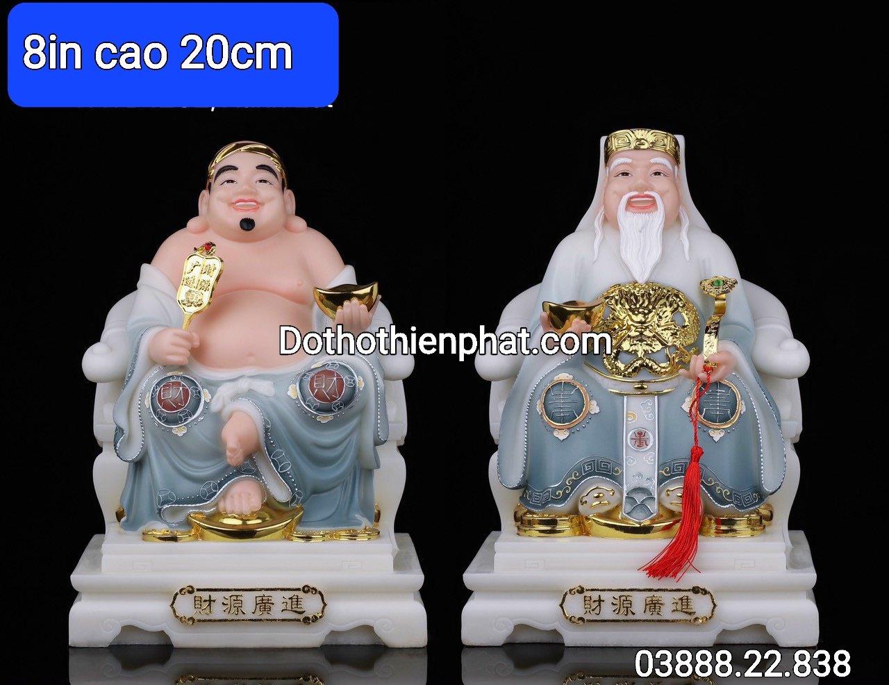 Cặp thần tài ông địa đá 8in cao 20cm màu xanh dương