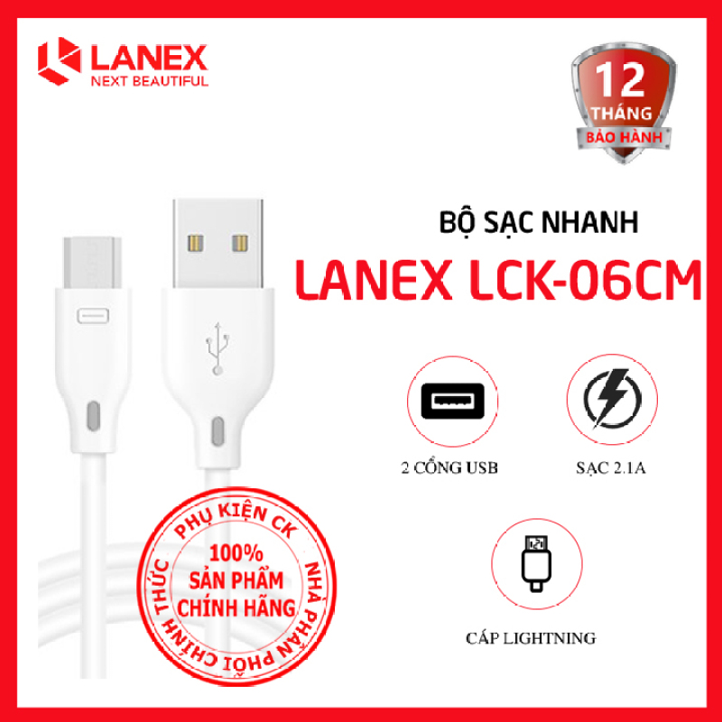 Bộ sạc nhanh Micro USB 2 cổng USB 2.1A Lanex LCK-06CM dài 1m - Dành cho điện thoại Android