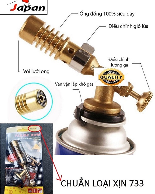 Đầu khò gas, đèn khò ga mồi lửa sử dụng cho bình gas mini-Đầu khò gas mini nhật cao cấp đồng nguyên khối có vòng chỉnh oxy nhiệt độ đến 1300°C - Đèn khò bình gas mini chuyên nấu nướng,thợ cơ khí