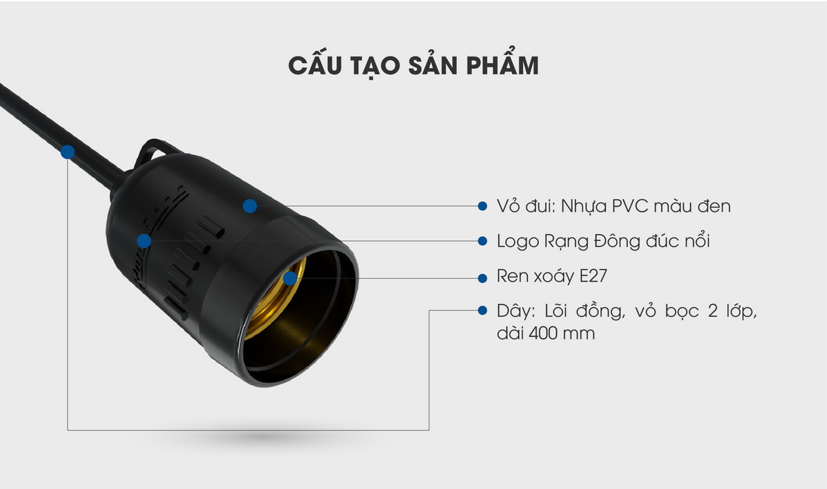 Đui đèn E27 Rạng Đông, chống nước, độ bền cao