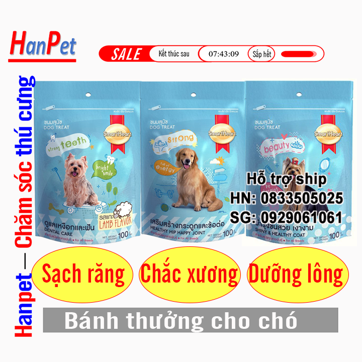 Hanpet - Đồ ăn vặt cho chó mèo (4 loại) ức gà hấp, xúc xích pate bánh thưởng
