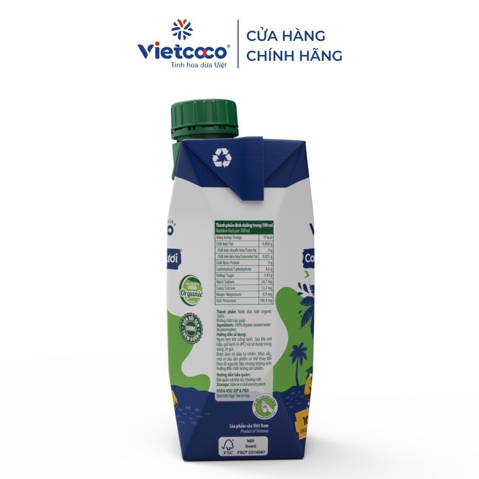 Nước dừa tươi UHT organic Vietcoco 330ml