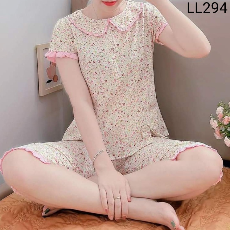(Bunnysky) Đồ bộ mặc nhà nữ, lửng lụa hoa nhí mềm mát