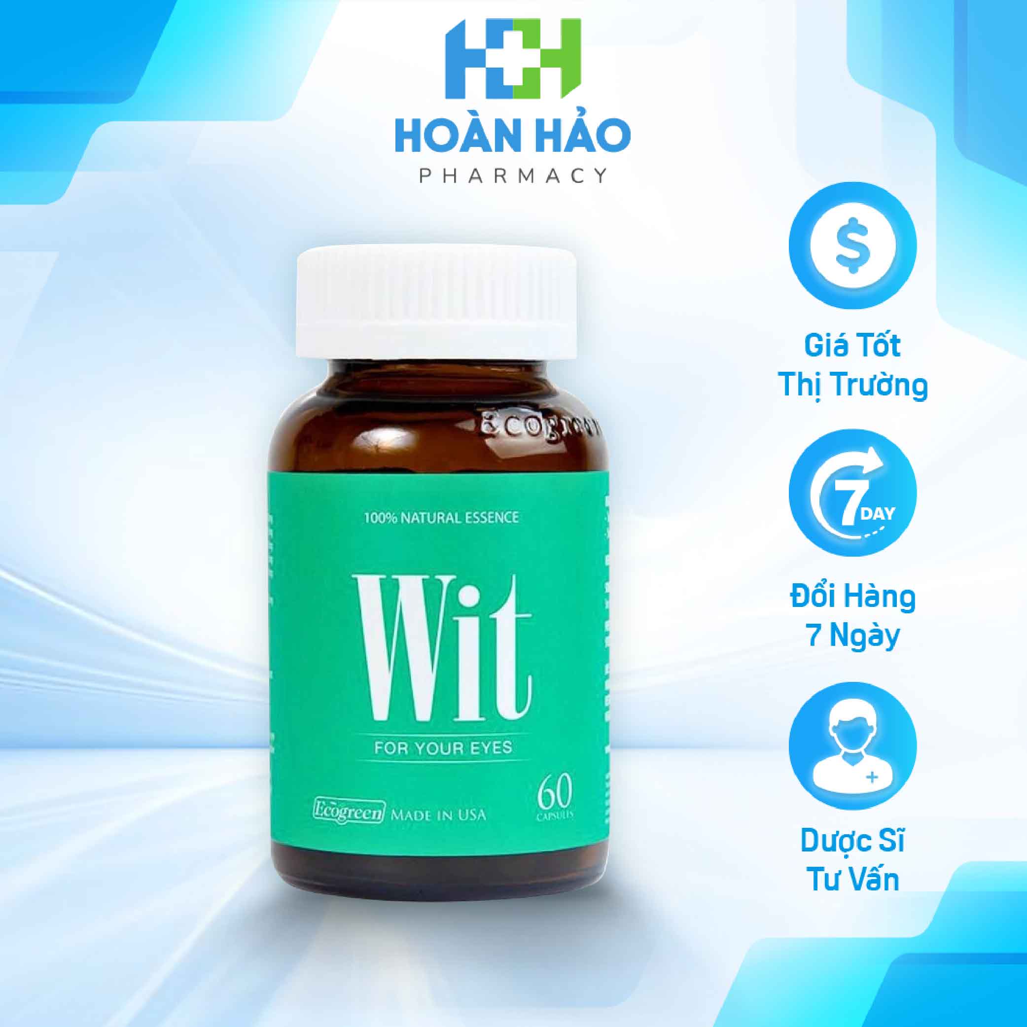 Viên uống wit ecogreen giúp bổ mắt, cải thiện khô mắt, giúp mắt sáng khỏe - hộp 30 viên