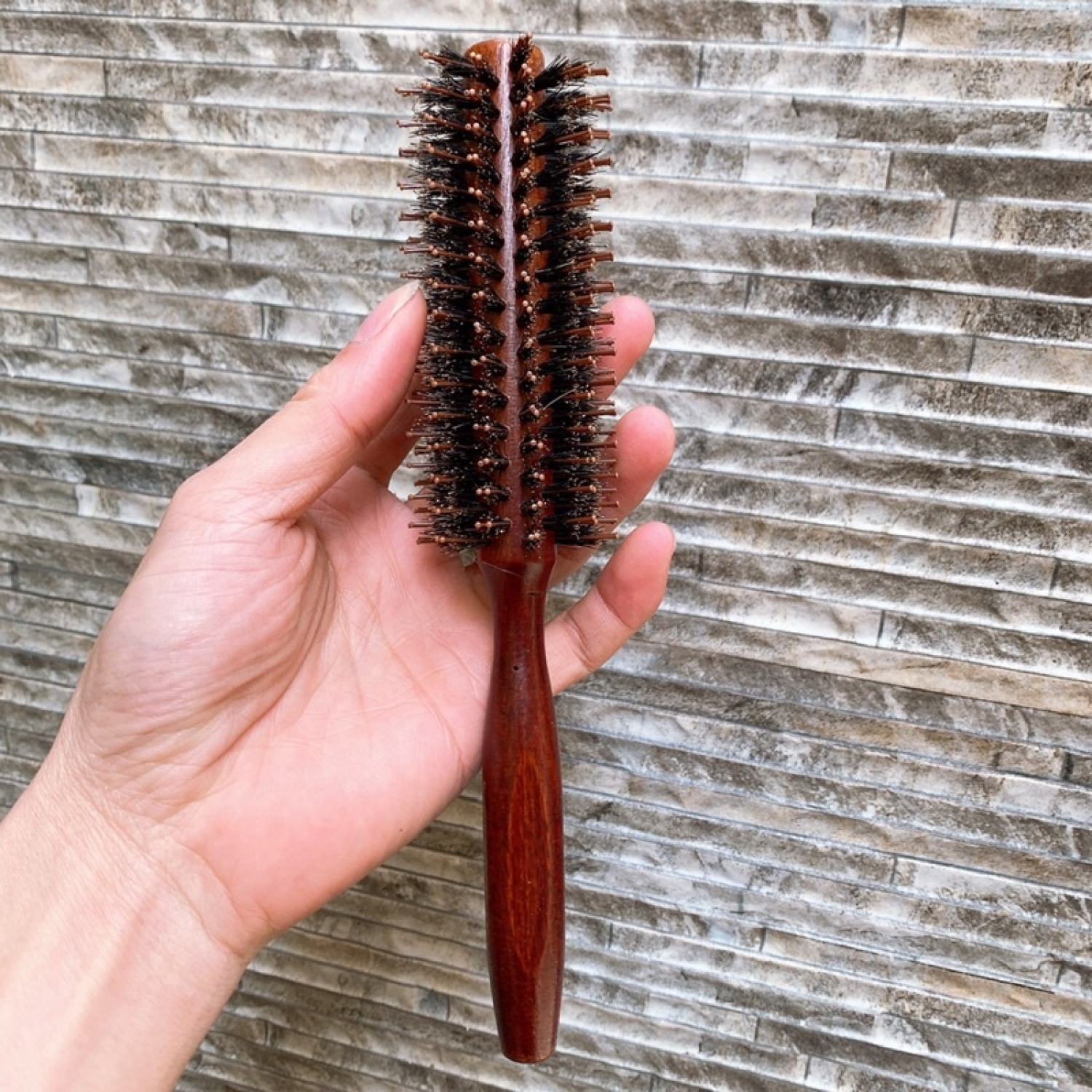 Lược sấy tóc cán gỗ, lược tròn