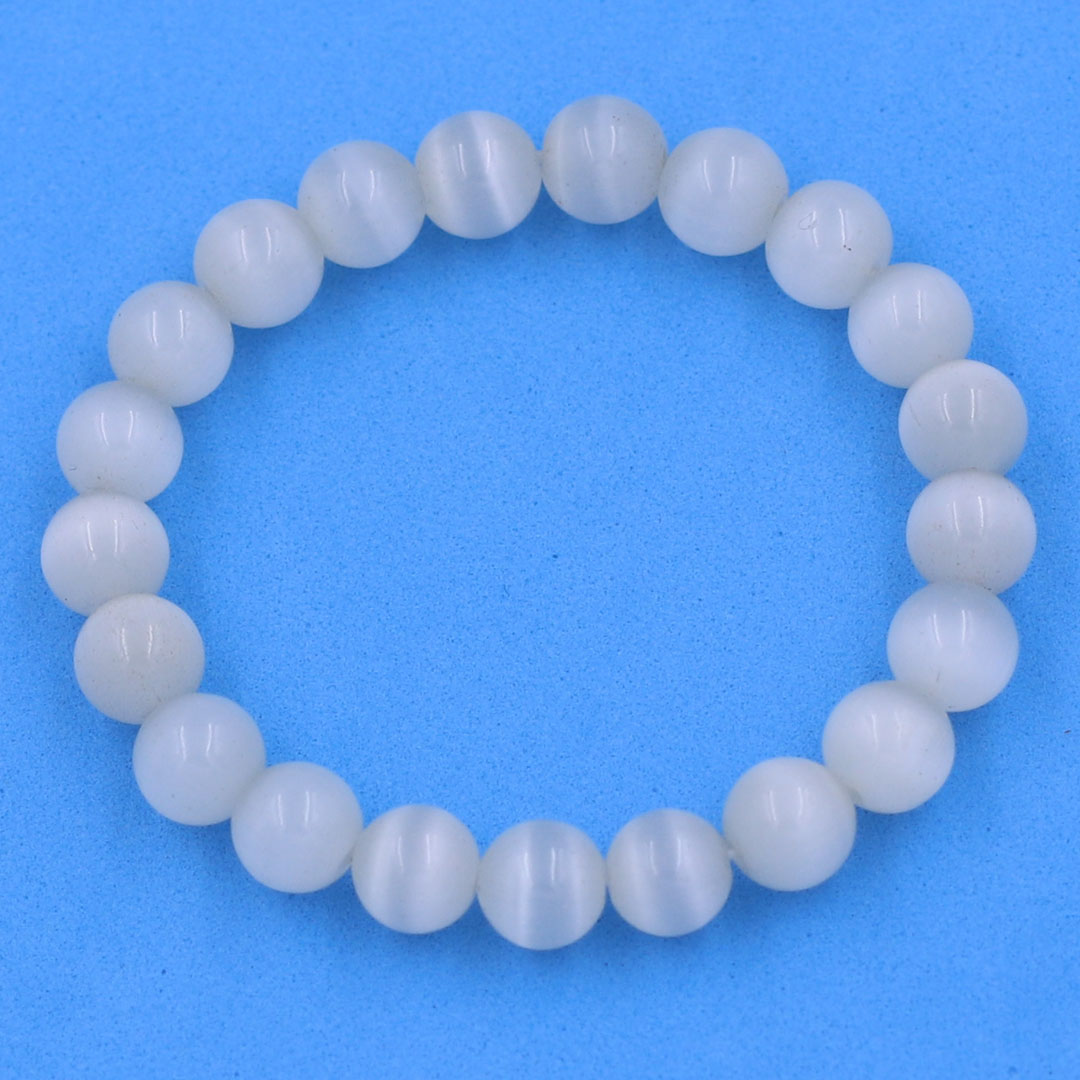 Bracelet cat eye stone 8 Cup 21 beads (white)