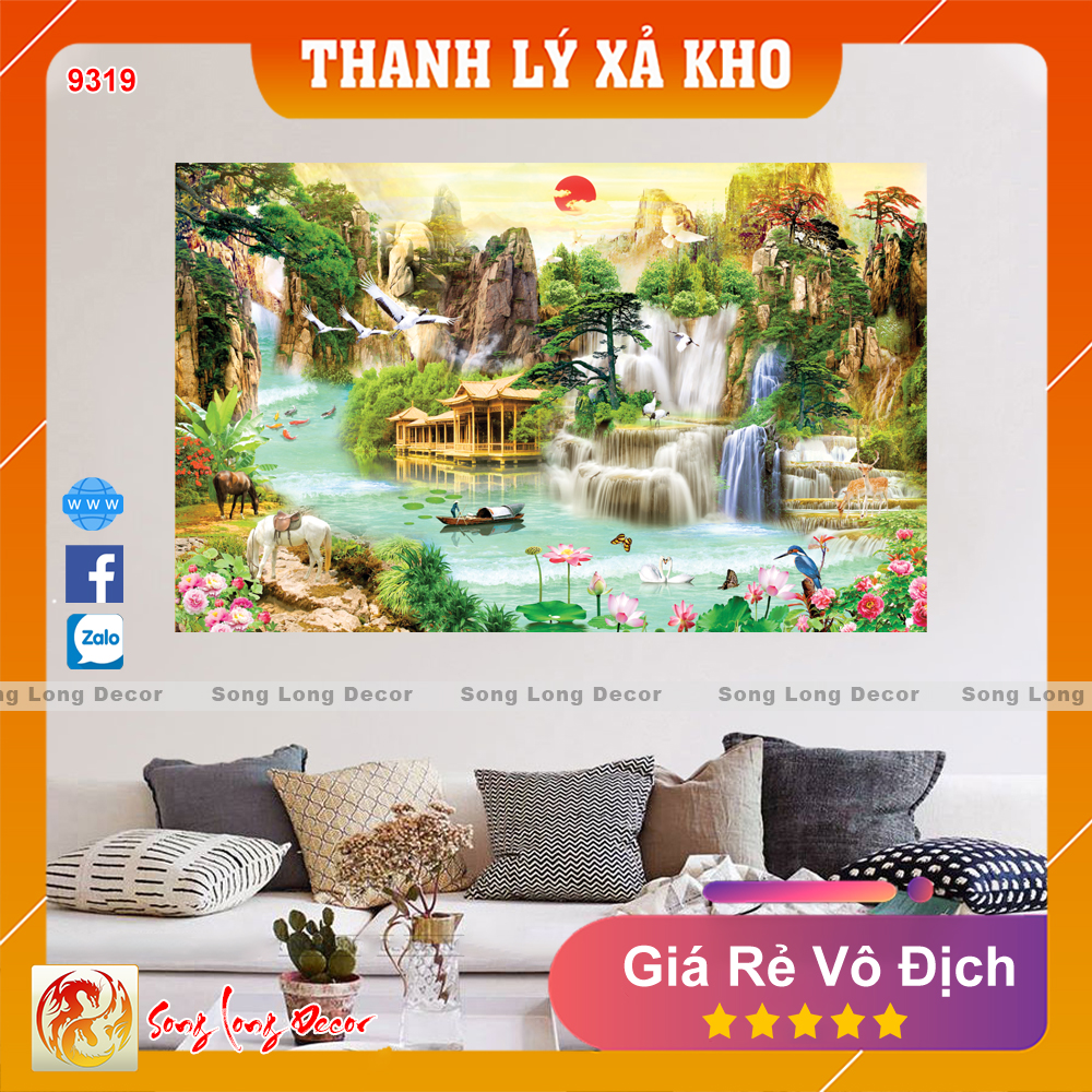 Tranh dán tường 3d Sơn Thủy Hữu Tình - Tranh 3D Phong Thủy- Giấy dán tường 3d - Song Long Decor - 9319