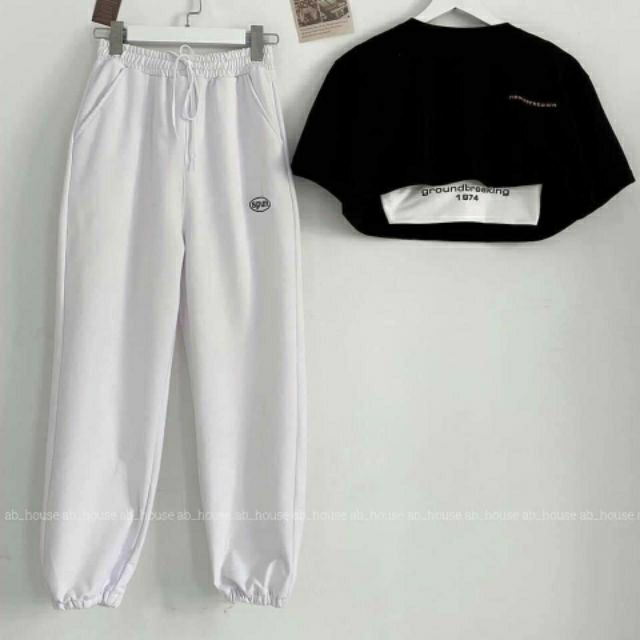 [HCM]Sét bộ quần dài jogger và áo croptop