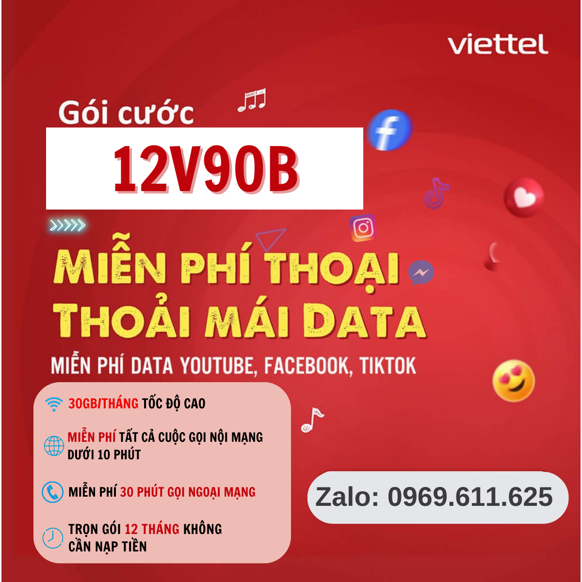 Sim 12V90B Viettel - 30GB / Tháng + Miễn Phí Gọi Nội, Ngoại Mạng Thả Ga 1 Năm - Trọn Gói 1 Năm Không Cần Nạp Tiền - Bảo hành lỗi 1 đổi 1 . FREESHIP - CHƯA KÍCH HOẠT.