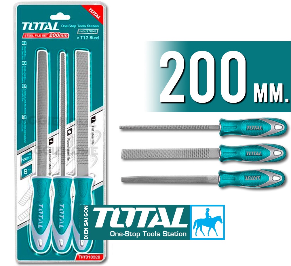 Bộ 3 dũa gỗ dũa sắt dài 200mm Total THT918326