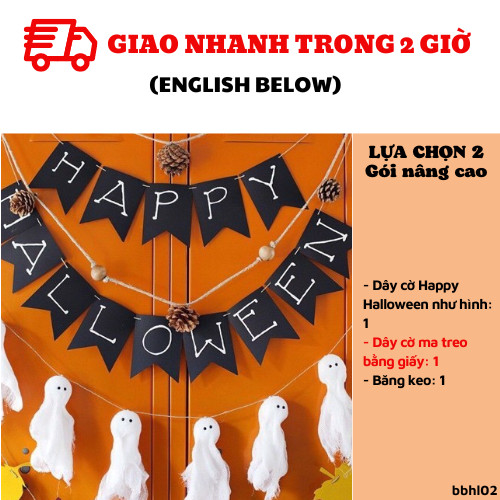 Dây cờ trang trí halloween màu đen bbhl02