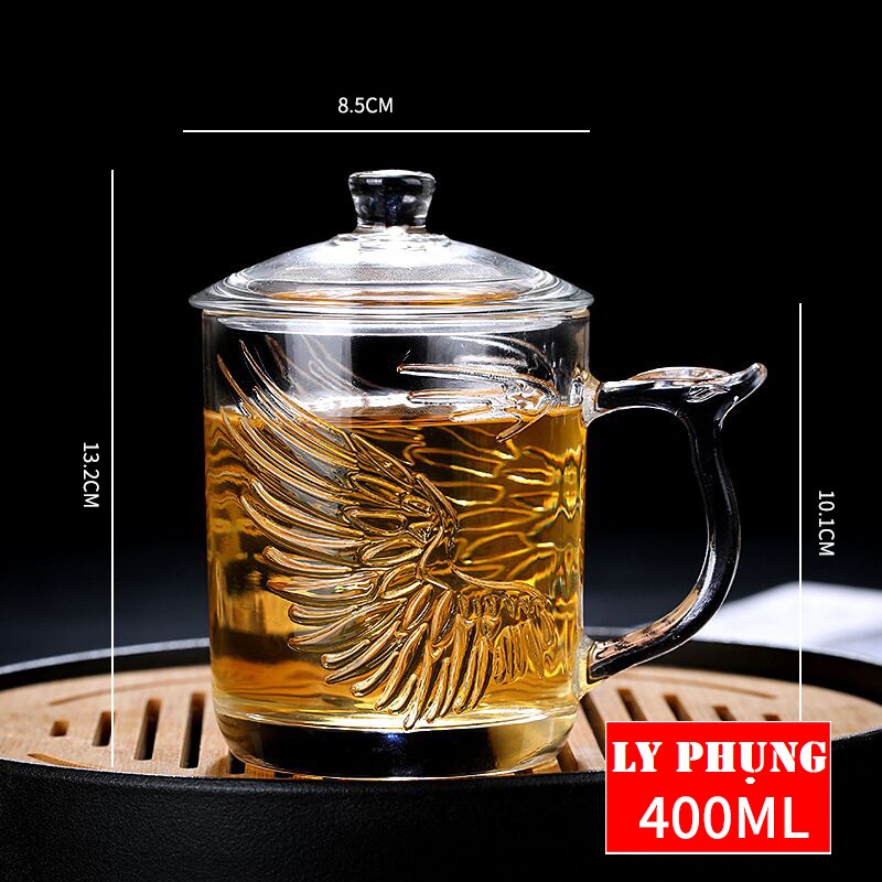 Ly thủy tinh có nắp thủy tinh cao cấp 380ml - Ly tách thủy tinh dày chịu nhiệt, ly làm quà tặng sang trọng