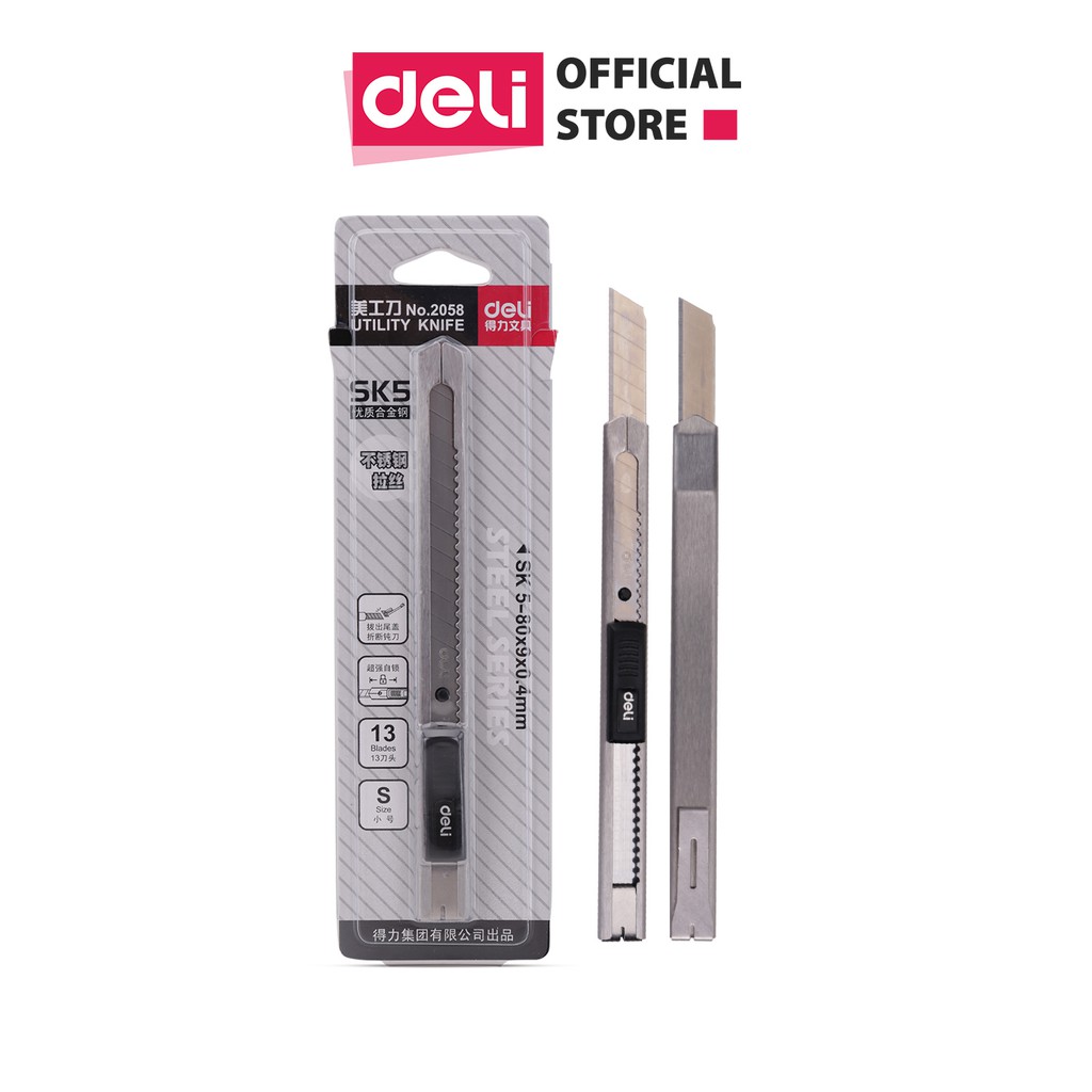 Dao rọc giấy Deli 2058 chất liệu kim loại với lưỡi thép SK5