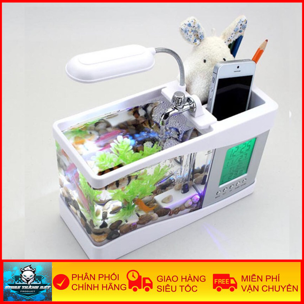 Bể Cá Thủy Sinh Để Bàn Mini Có Đồng Hồ Theo Dõi Nhiệt Độ và Phụ Kiện Thủy Sinh, Máy Bơm Mini - Bảo Hành 6 Tháng