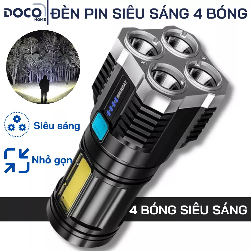 Đèn pin siêu sáng 4 bóng đèn led chiếu xa - Đèn pin mini siêu sáng cầm tay phù hợp cho du lịch - Đèn pin cầm tay siêu sáng