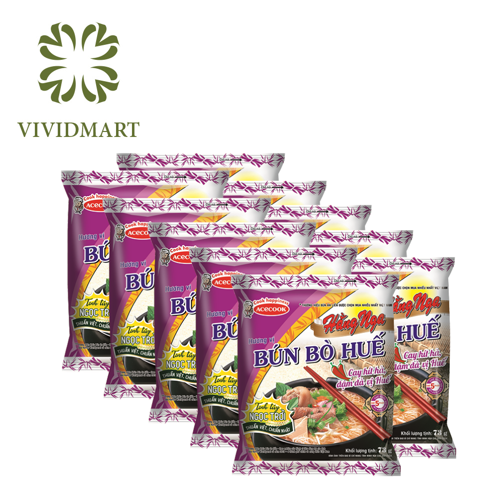 [SET OF 10 PACKAGES/ 1 FLAVOUR] - ACECOOK - INSTANT RICE VERMICELLI 4 FLAVOURS: HUE BEEF NOODLE SOUP FLAVOUR -  PORK KNUCKLE NOODLE SOUP FLAVOUR - FERMENTED FISH NOODLE SOUP FLAVOUR - HOT AND SOUR SHRIMP NOODLE SOUP