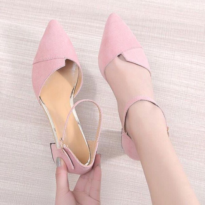 Giày cao gót vuông 5p bít mũi xếp BM07