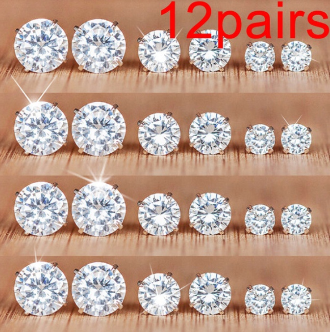 [HCM]SET 12 ĐÔI BÔNG TAI UNISEX  ĐÍNH ĐÁ KIM CƯƠNG SÁNG CHÓI LÓA 12BTZIRCON80