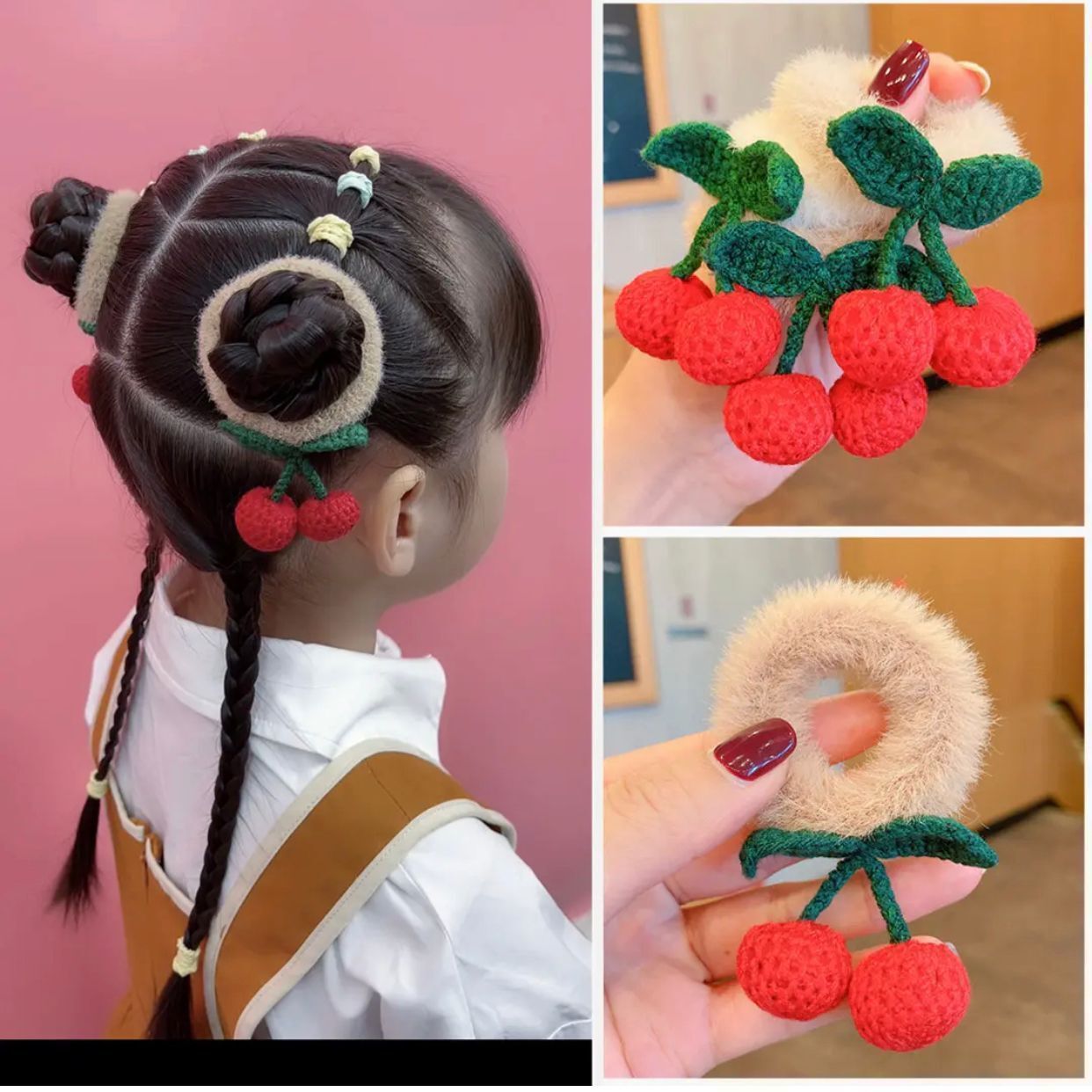 A, Dây Cột Tóc Cho Bé Chùm Cherry Xinh Xắn,  cột tóc cherry, cột tóc cherry đẹp