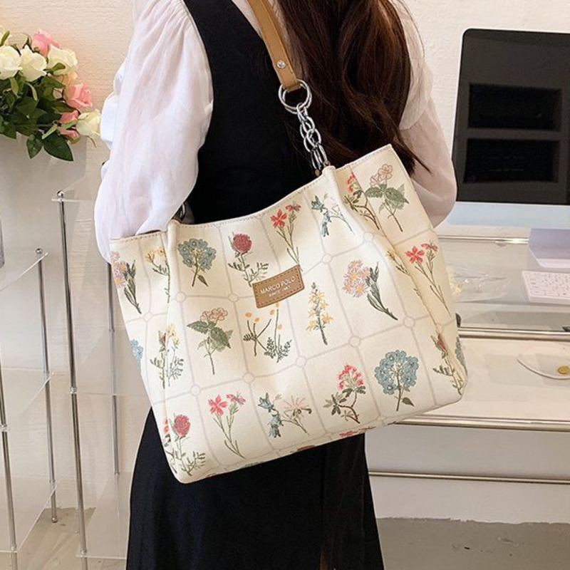 XingXiangYuan【Free Shipping Miễn phí vận chuyển】กระเป๋าผู้หญิง 2022 ใหม่ผ้าใบความจุขนาดใหญ่การพิมพ์ที่สวยงามทุกสิ่งดอกไม้พกพาพร็อพกระเป๋าสะพายไหล่